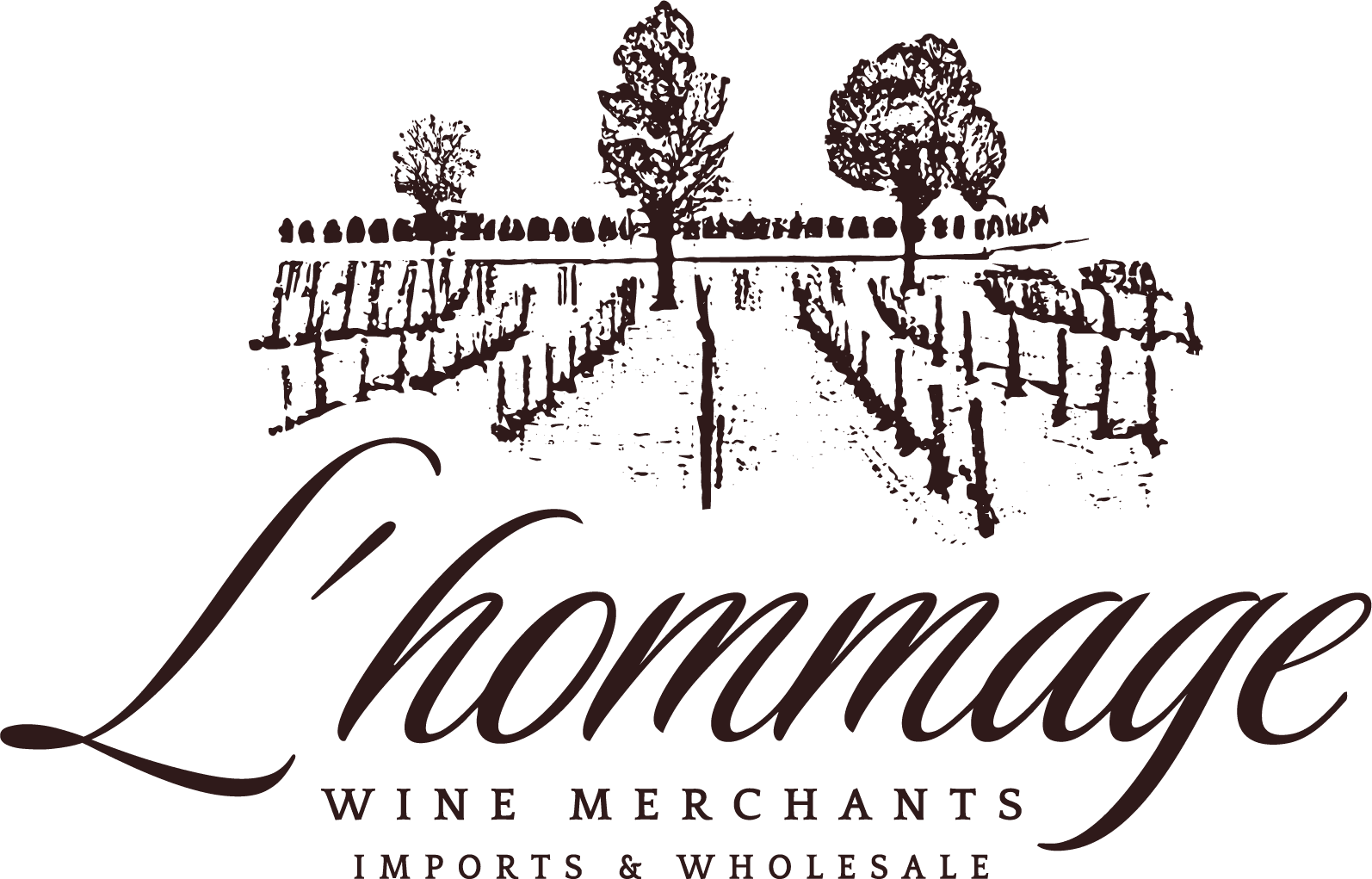L'hommage Wine Merchants primary logo in brown